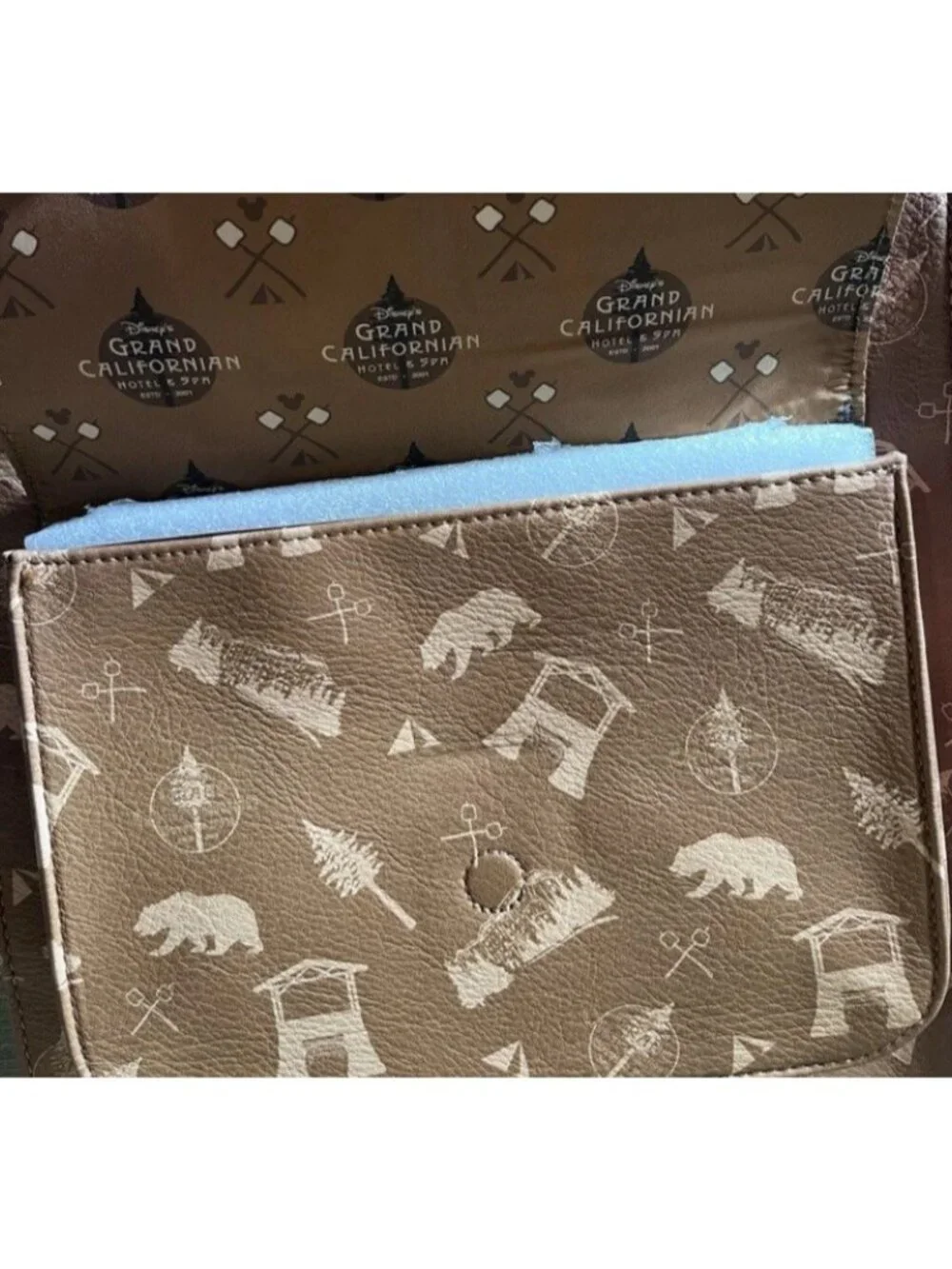 Disneyland Grand Californian Hotel & Spa Loungefly Brown Backpack Icons AOP NWT